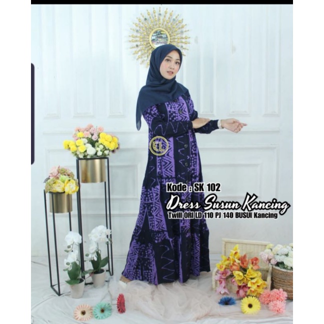 Gamis Twill ori susun kancing