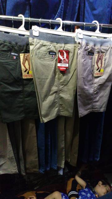 Chino's Pendek RIP Pinggang Kolor Karet Bahan Catton Stretch denim