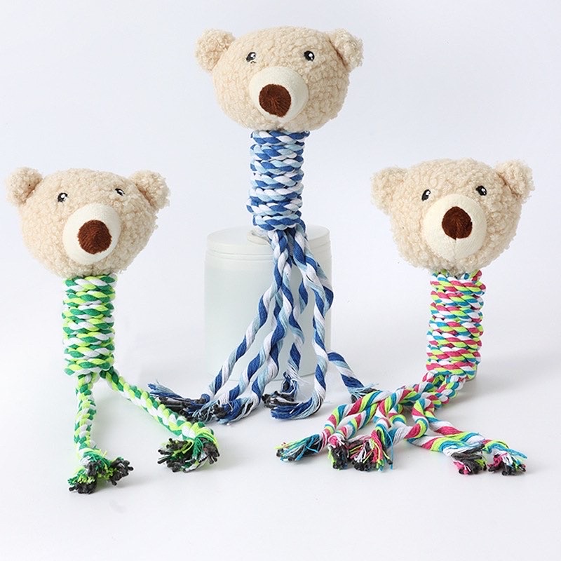 TEDDY BEAR Squeaky Toy with Chewing Rope