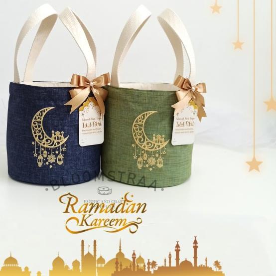 

♛ [ BURNET ] Idul Fitri Hampers Bucket Bag Kanvas Tas Parsel Ramadan - Navy, Tas ✽