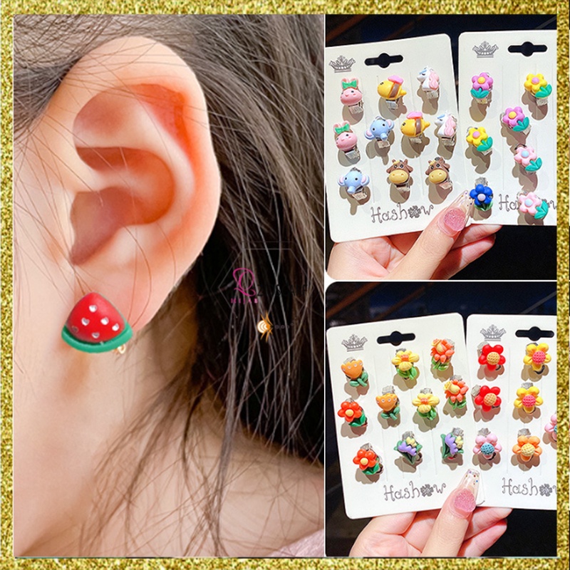 1SET 5PASANG ANTING JEPIT ANAK KOREA AKSESORIS MOTIF DESAIN LUCU ANTINGAN ANAK FASHION IMPORT AK47