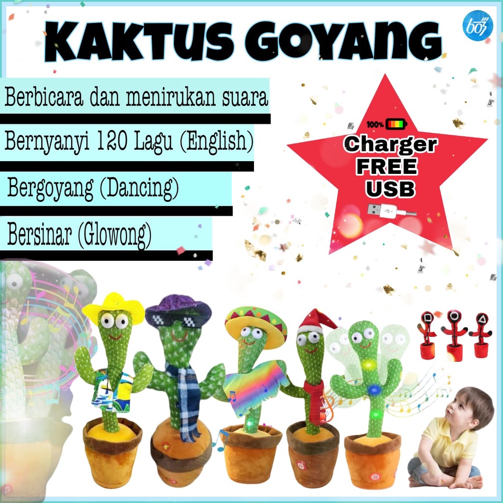 Cactus Toy Boneka Pintar Kaktus Joget Joged Goyang Bisa Ngomong Rekam Bicara Menari Dance Dancing