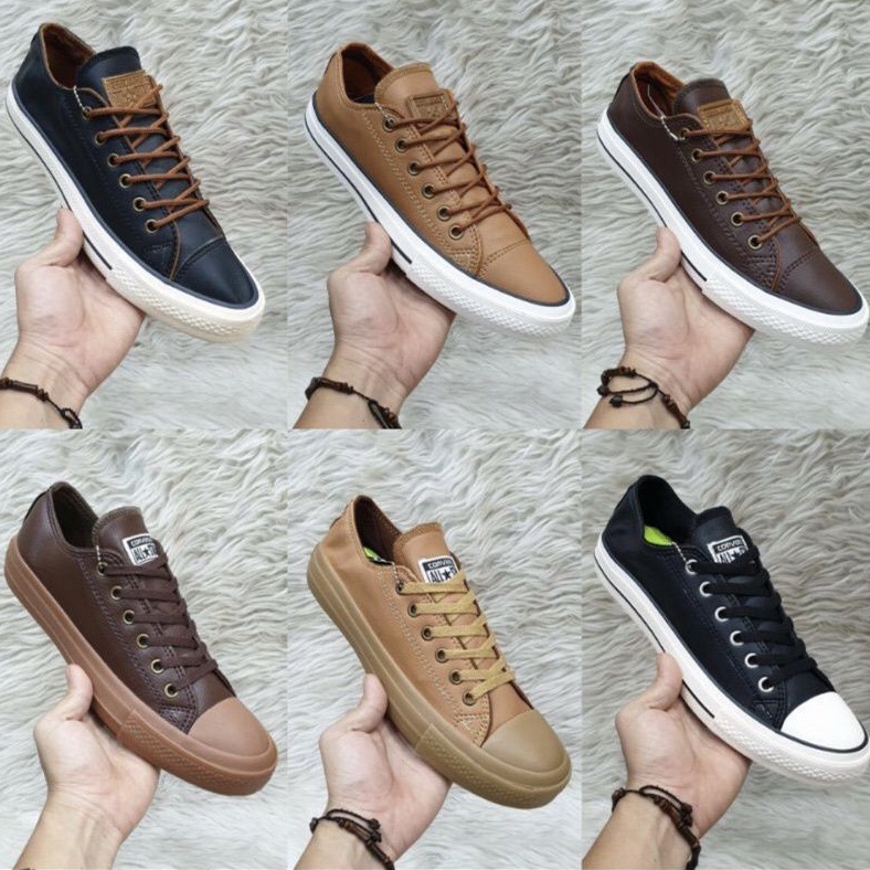 Converse All Star Low Leather Kulit Brown Gum Full Black