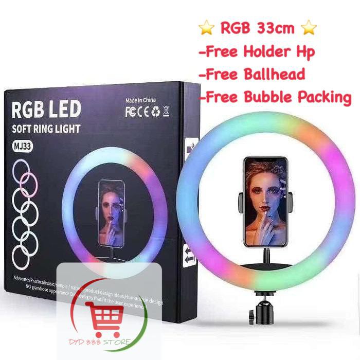RGB RINGLIGHT LED 33CM LAMPU MAKE UP VLOG LAMPU RINGLIGHT TRIPOD MULTI LIVE