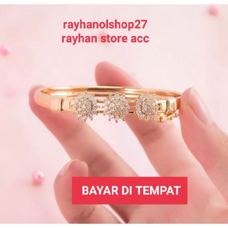 RO-27-138 Gelang tangan wanita Titanium motif bunga Full permata mewah dan Elegan anti Karat