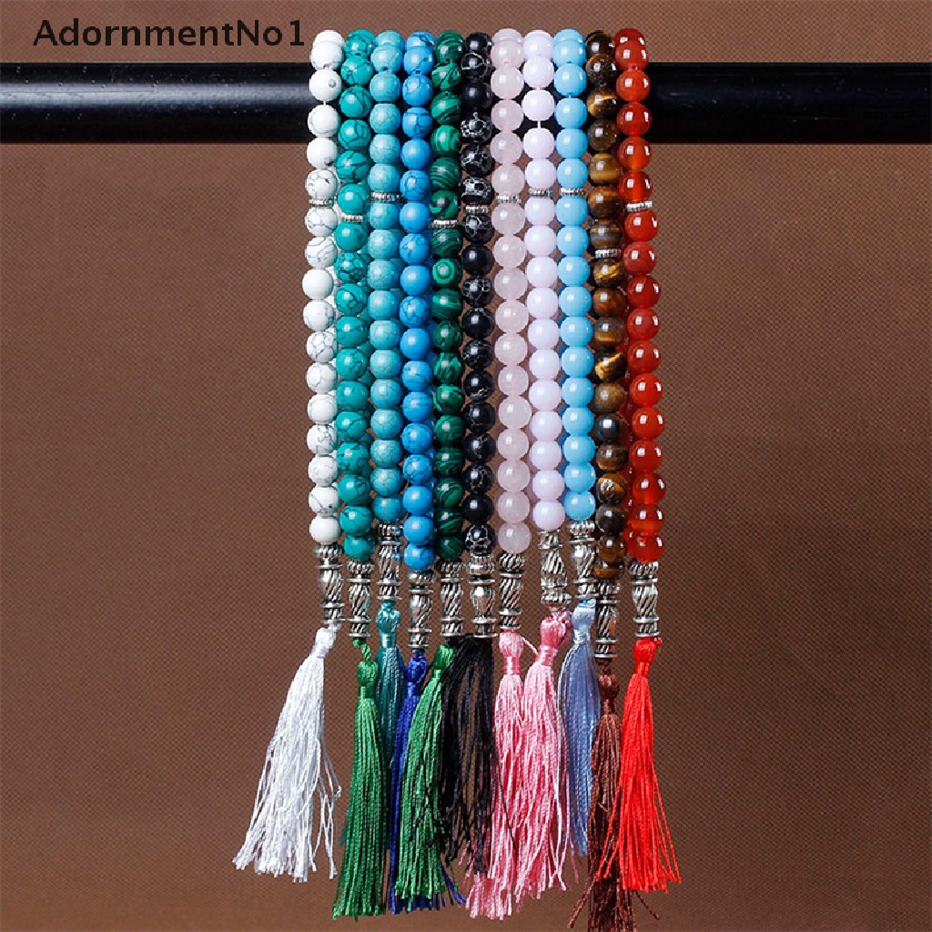 (AdornmentNo1) Gelang Tasbih Malachite 33 Manik-Manik Aksen Rumbai Untuk Umat Muslim