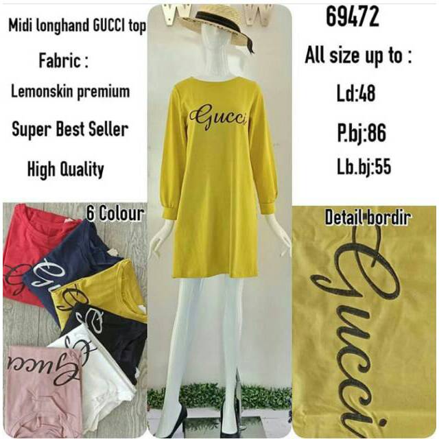 Tunik gucci bahan kaos import adem tebel lembut all aize fit to xl