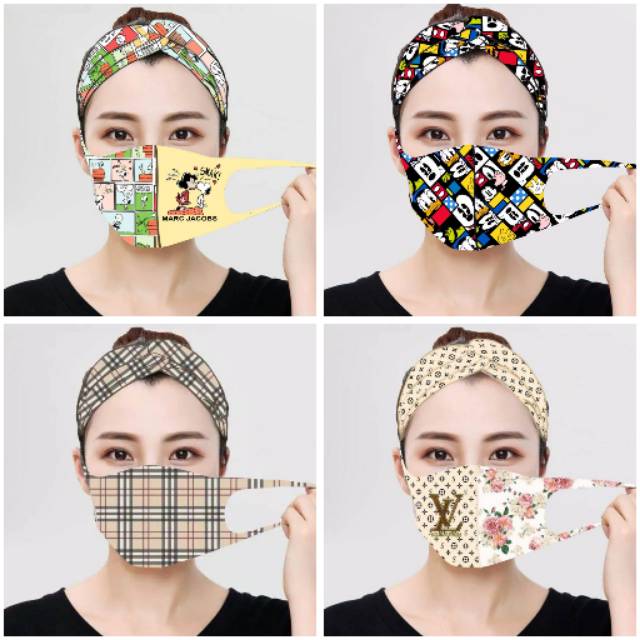 Masker bandana set printing motif