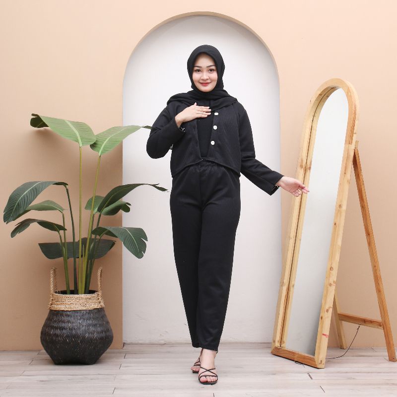 set casey premium knit(Cardi+pant)setelan wanita kekinian