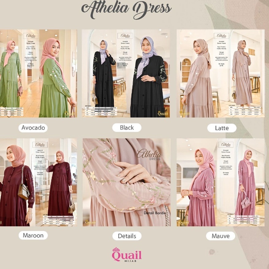 Gamis ATHELIA Quail Hijab Original Dress Polos Motif Simple Premium Terbaru COD Distributor Resmi
