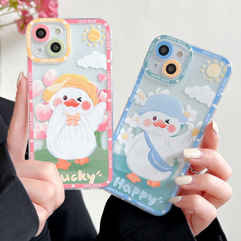 Soft Case Pelindung Lensa 13 Warna Motif Kartun Bebek Untuk iPhone 11 12 Pro MAX X XR XS MAX 7 8 Plus