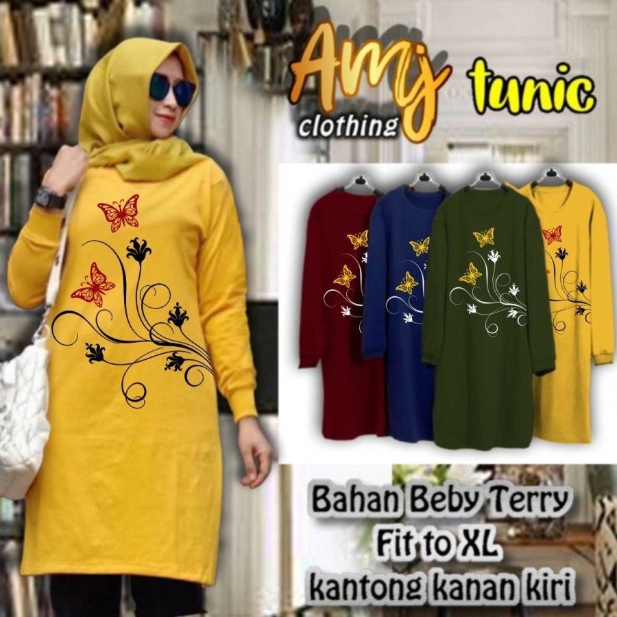 Bunga Tunjk/ Tunik Wanita /Tunik Muslim - Kuning