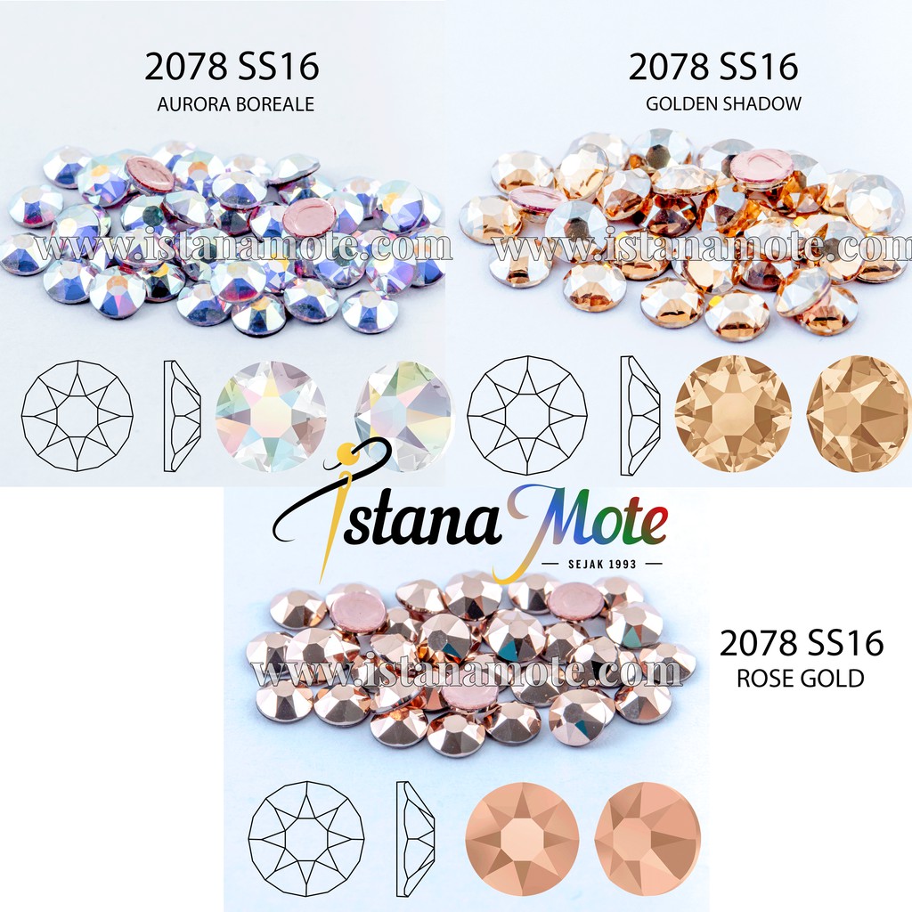 Flatback Hotfix kristal tempel Swarovski 2078-ss16-AB / GS / RoseGold ASLI ORIGINAL