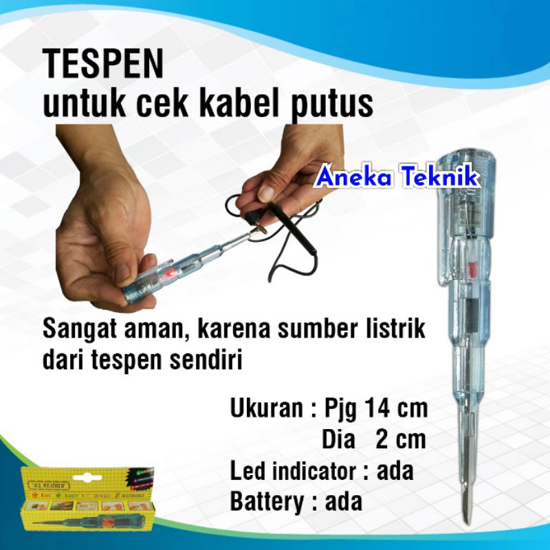 Tespen / Test Pen DC Alat Cek Kabel Putus Panjang 14 cm