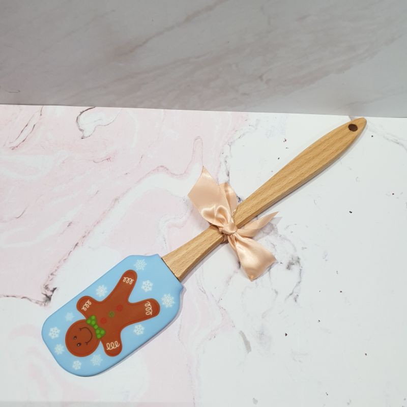 wooden xmas character silicone spatula / spatula gagang kayu gambar natal