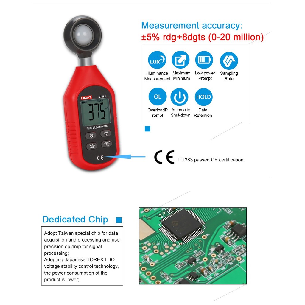 UNI-T UT383 - Luminometer Light Meter - Pengukur Cahaya Mini Lux Meter