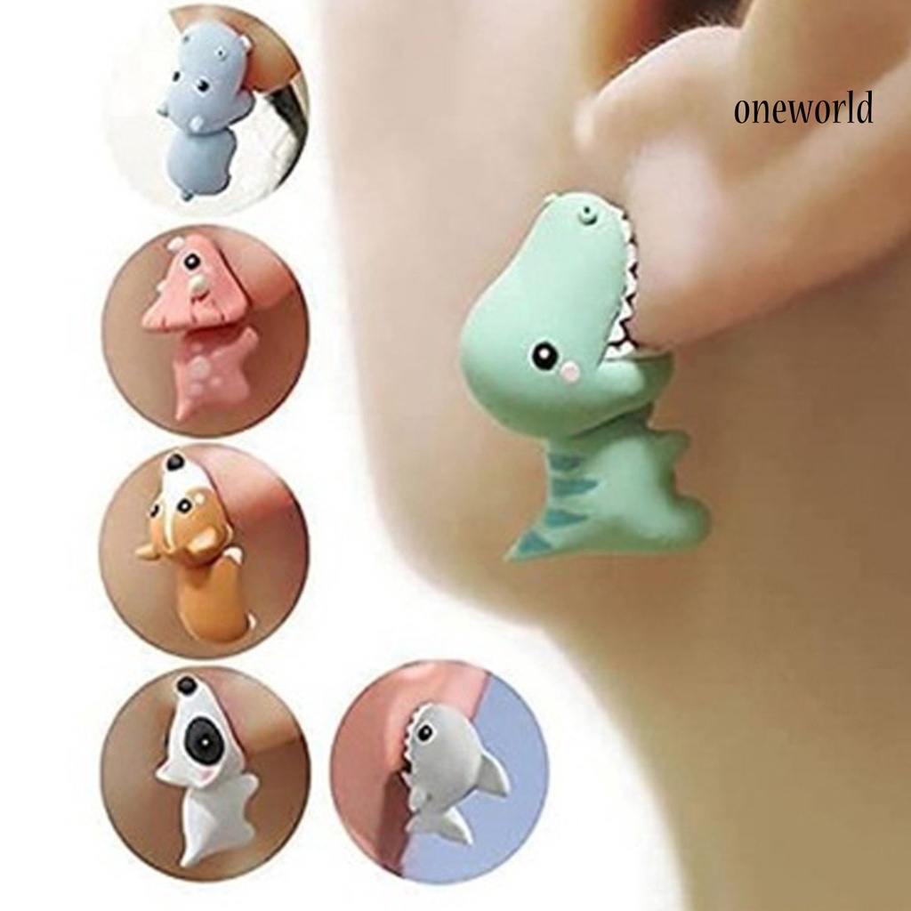 OW# 3D Animal Shape Women Earrings Bite Posture Alloy Cartoon Adorable Stud Earrings Jewelry Accessory