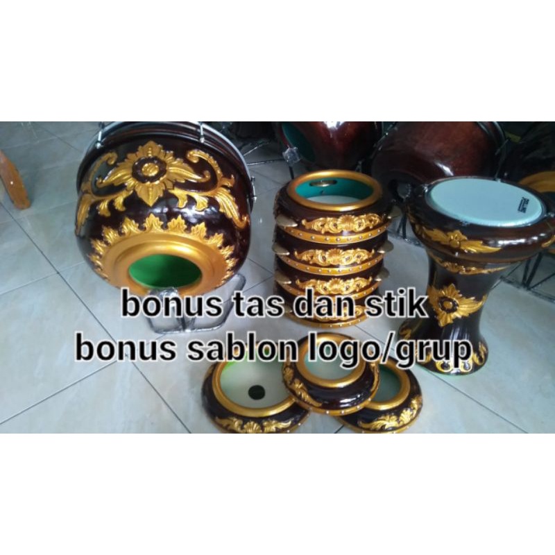 REBANA HADROH UKIR KAYU MAHONI BONUS SABLON NAMA MAJLIS/LOGO
