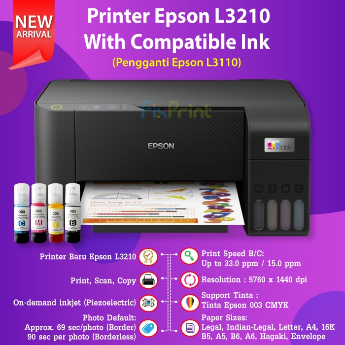 Printer Epson L3210 Print Scan Copy Ink Tank EcoTank L-3210 Pengganti L3110 Infus Pabrik Resmi