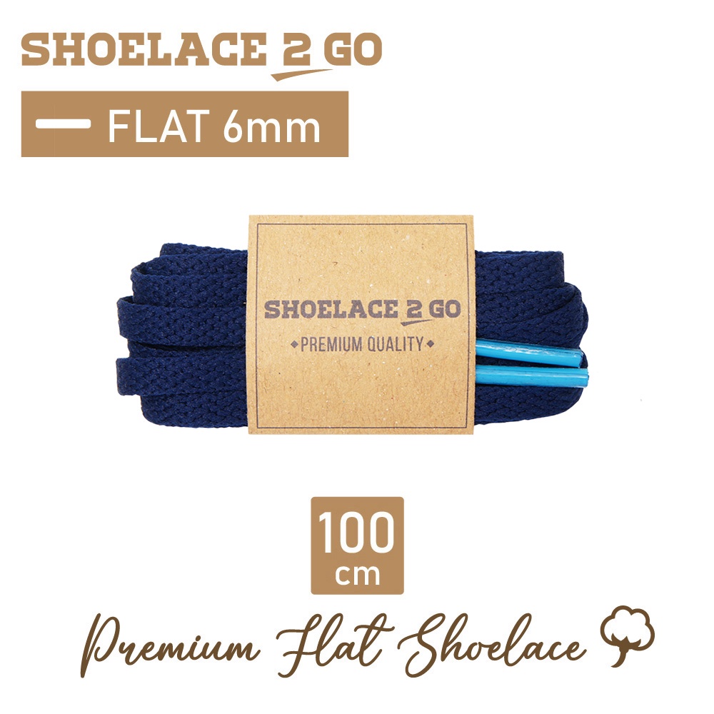 SHOELACE 2 GO PREMIUM TALI SEPATU GEPENG PIPIH FLAT J5 - NAVY WITH LIGHT BLUE TIPS - 100CM