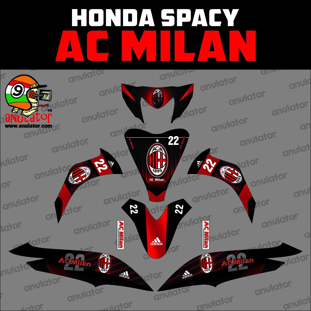 Sticker Striping Motor Stiker Honda Spacy Ac Milan 22 Merah Spec A