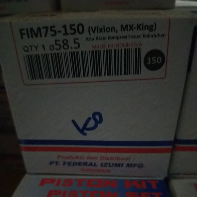 PISTON SEHER KIT SET FIM 75 ukuran 57 57,5 58 58,5 59 59,5 60 mm pen pin 14 mm vixion mx king r15-OS 150 (58,5mm)