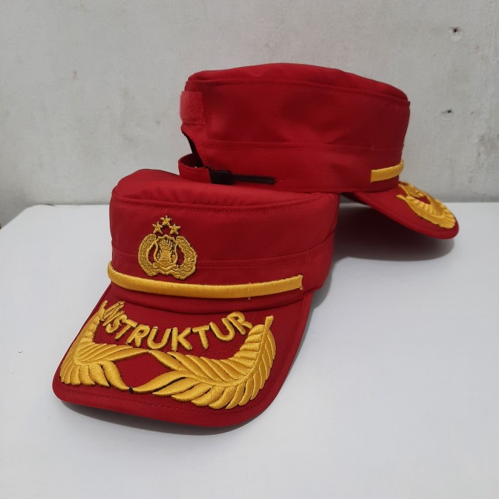 Topi Komando Pamen Polri Instruktur Merah Bordir Logo Tribrata Twist Halus Premium