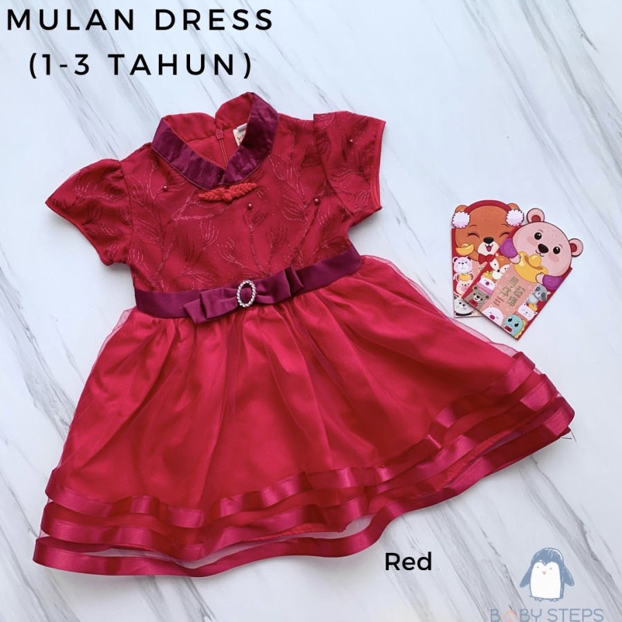 Dress anak bayi perempuan 1 2 3 tahun baju cheongsam merah dres imlek red
