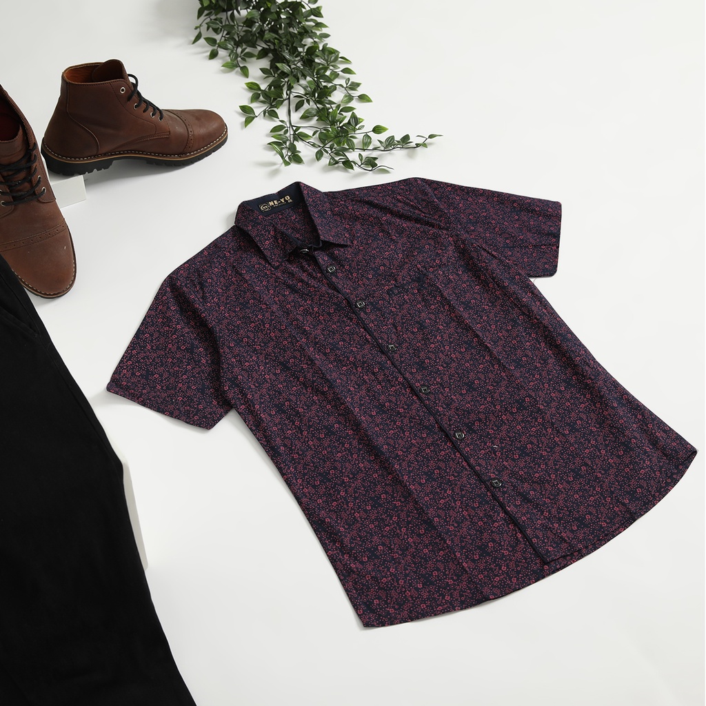 NEYO - Kemeja Pria Lengan Pendek Kemeja Lengan Pendek Casual Motif Bunga Bahan Premium Bahan Katun 0