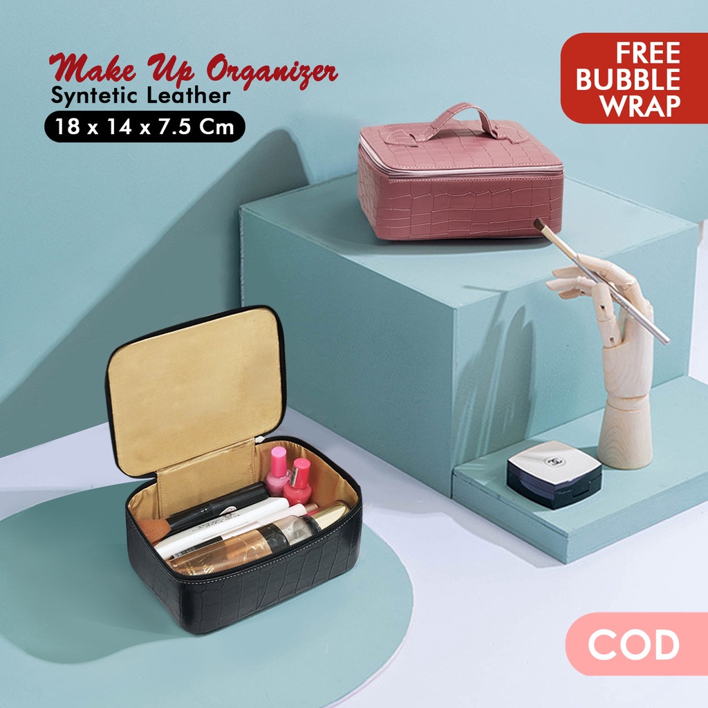 Beauty case kotak perhiasan box make up travel organizer mini tas kosmetik kecil pouch makeup kulit sintetis