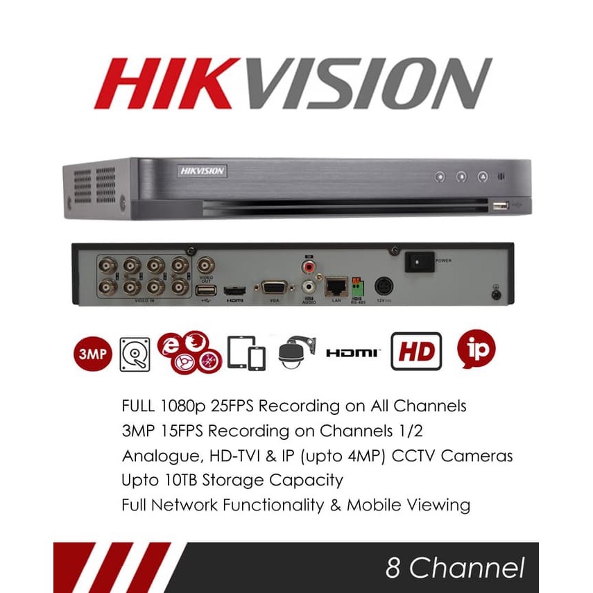 DVR Turbo Hikvision 8CH H265+ DS-7208HQHI-K1 NEW VERSION 4.0