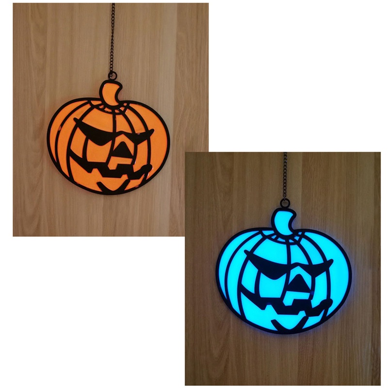 Ornamen Liontin Labu Halloween Luminous Bahan Kaca Untuk Taman Halaman Indoor Outdoor