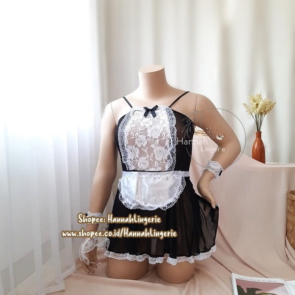 Cosplay Maid M-3XL Lingerie Kostum Pelayan Pembantu Asisten Rumah Tangga Hot Seksi Baju Tidur Transparan Wanita 771