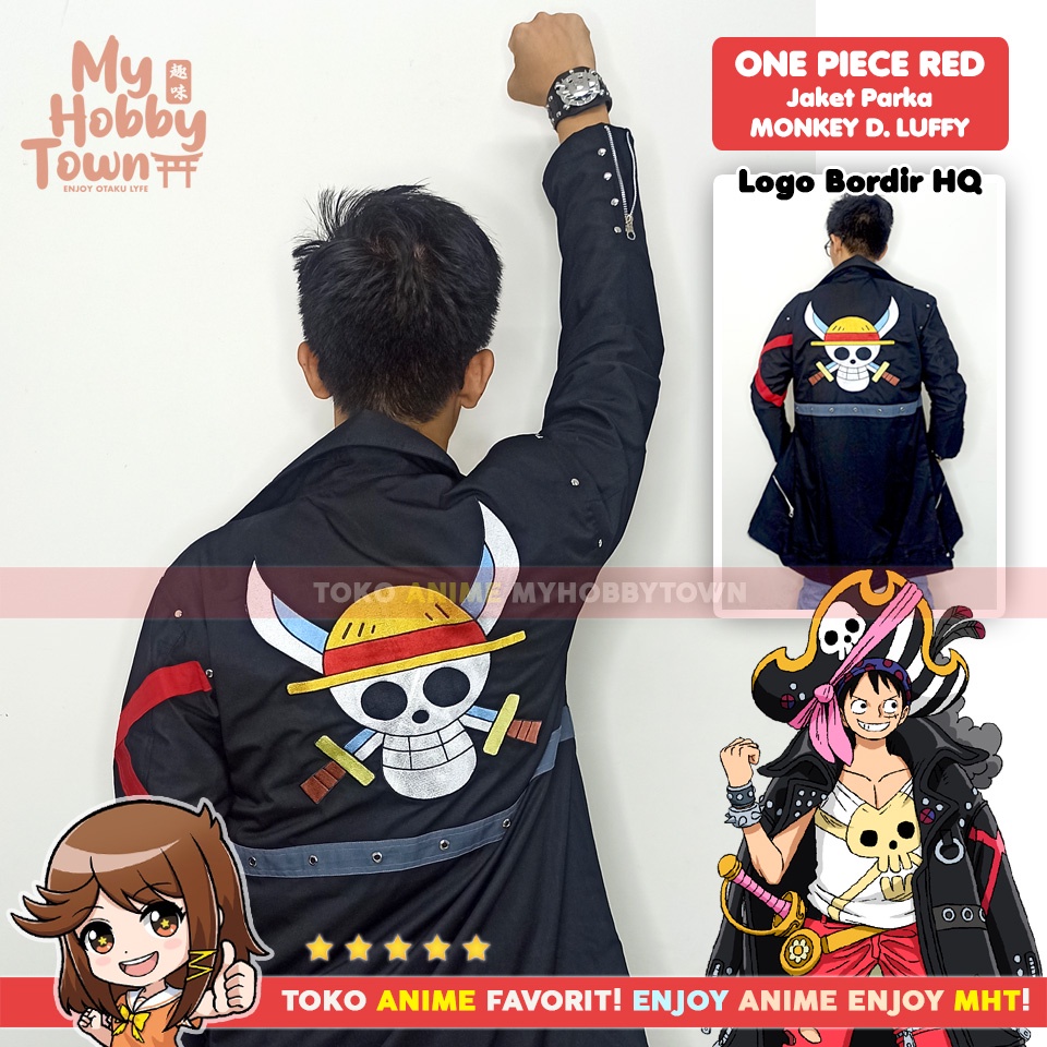 Jubah Jaket Parka Anime One Piece Red Monkey D. Luffy Kostum Cosplay