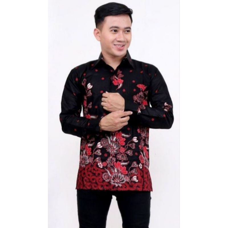 Batik couple keluarga Sania ruffle ORI ndoro jowi motif sakura merah-Kemeja