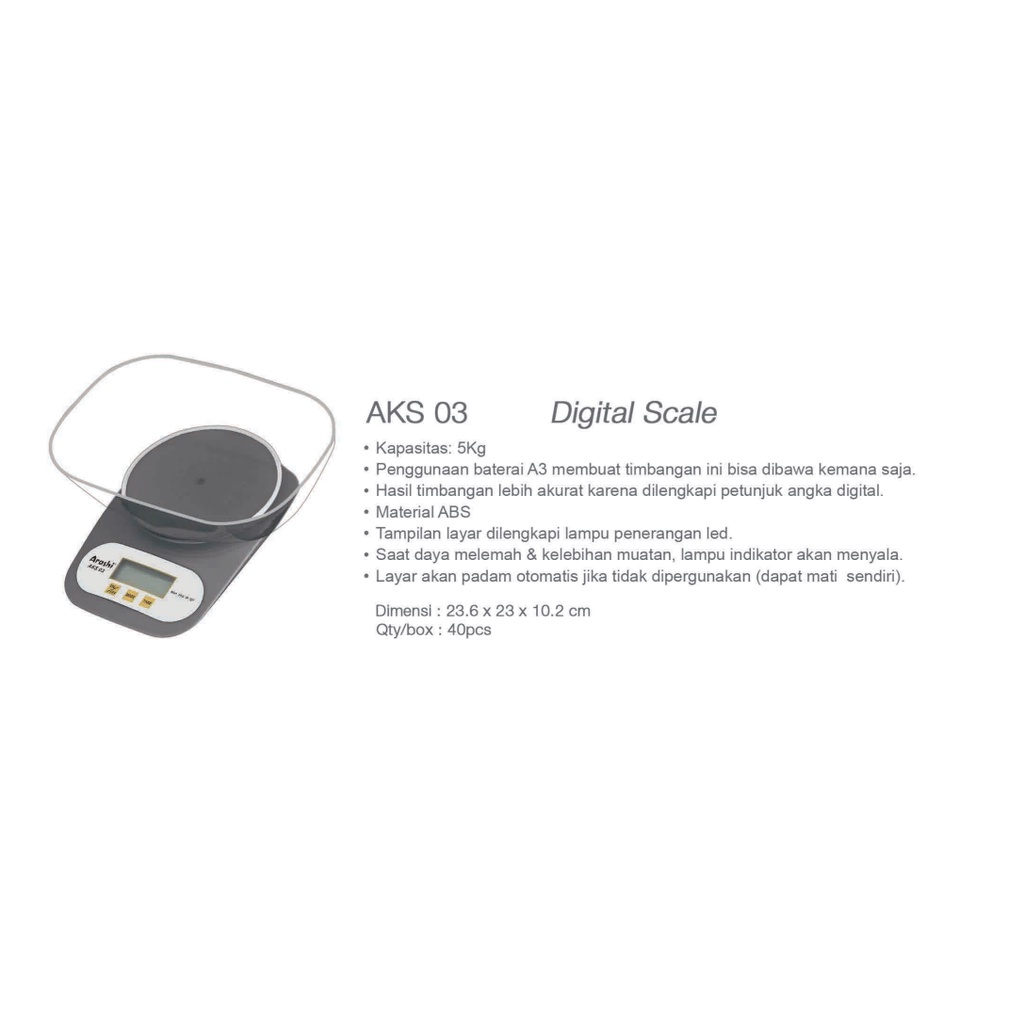 Arashi AKS-03 Timbangan Dapur Digital 5 Kg AKS 03 Digital Kitchen Scale AKS03