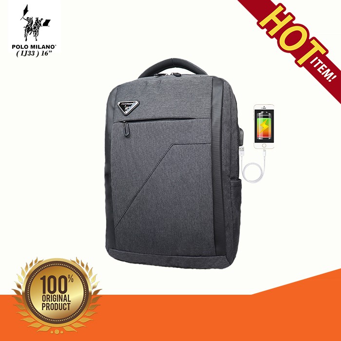 TAS RANSEL POLO MILANO IJ33 TAS KULIAH PRIA TAS IMPORT ANTI AIR MULTIFUNGSI TERBARU + USB