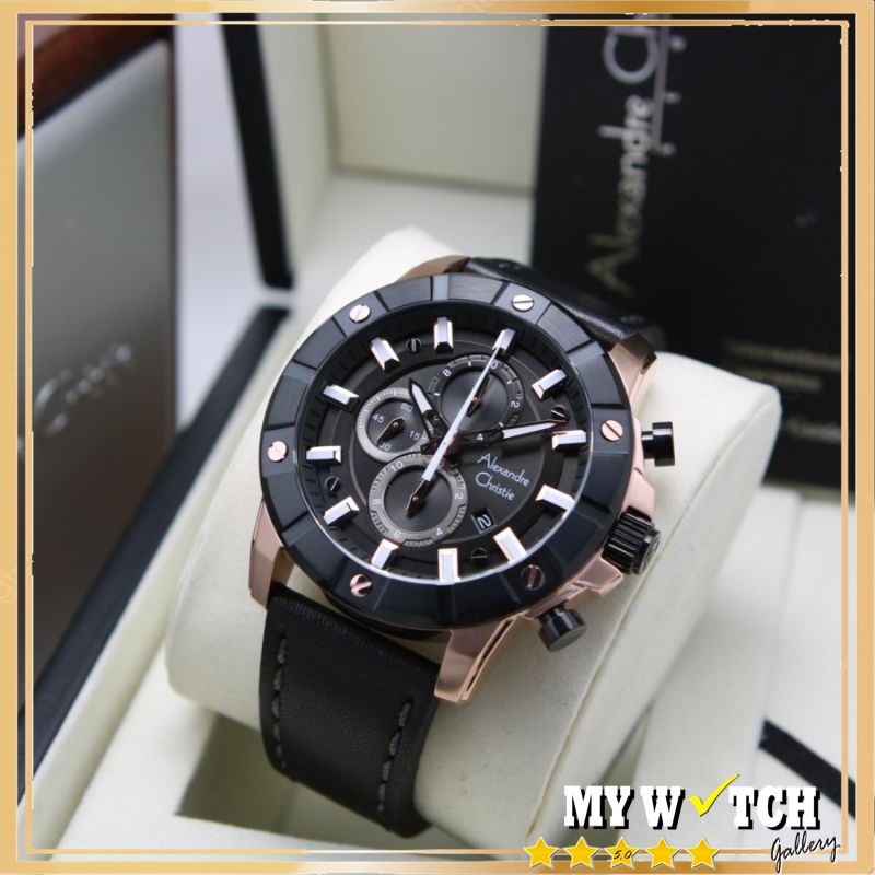 Alexandre Christie / Alexander AC 6609 MC Jam Tangan Pria Chronograph Kulit Original Diameter 4.3 cm