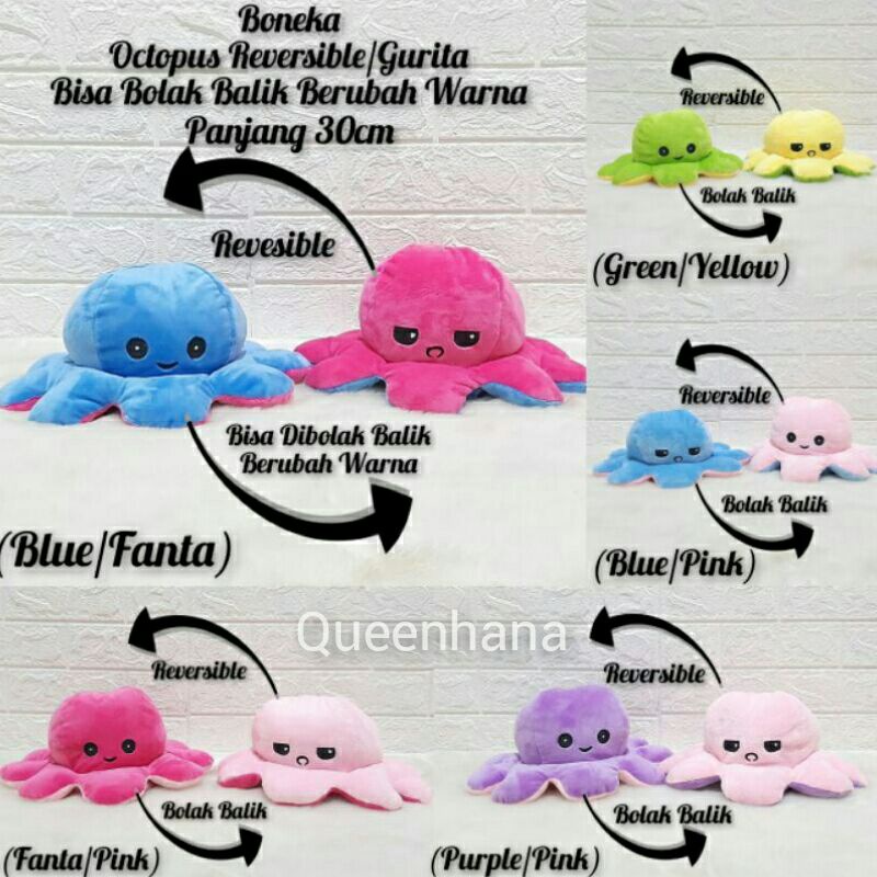 Boneka Octopus Reversible/Gurita Bisa Bolak Balik 20cm Dan 30cm