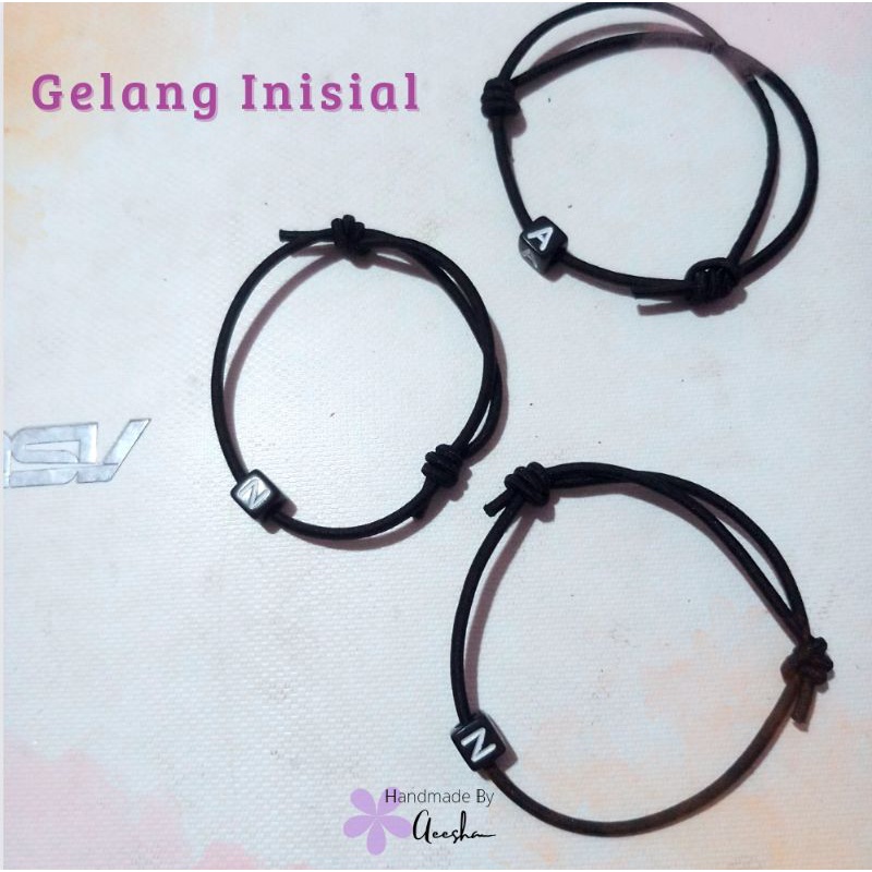 Aeesha- Gelang Inisial Huruf Aesthetic Nama Couple Serut Love Hitam