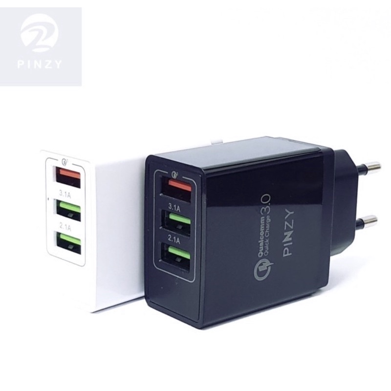 Adapter PINZY T19 Series 3 Port USB Superfast Charger Support Qualcomm - Kepala Charger T19 -