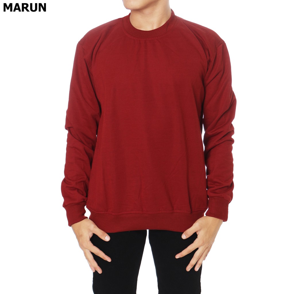Sweater polos oblong crewneck L,XL,XXL pria wanita hitam wame store-MARUN