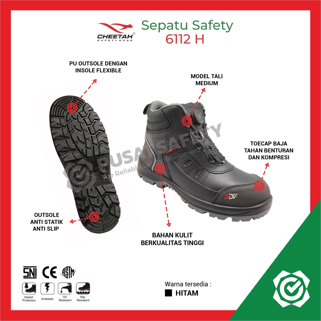 Sepatu Kerja Safety Cheetah Jubatus 6112H Hitam