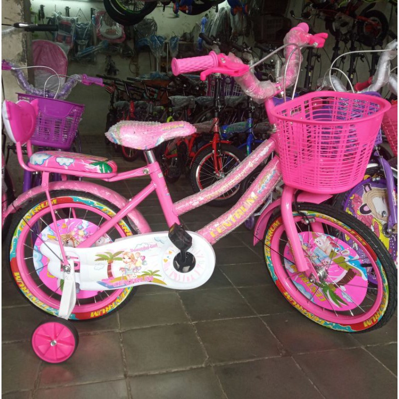 sepeda anak perempuan Mini centrum 18 keranjang besi dan pelastik