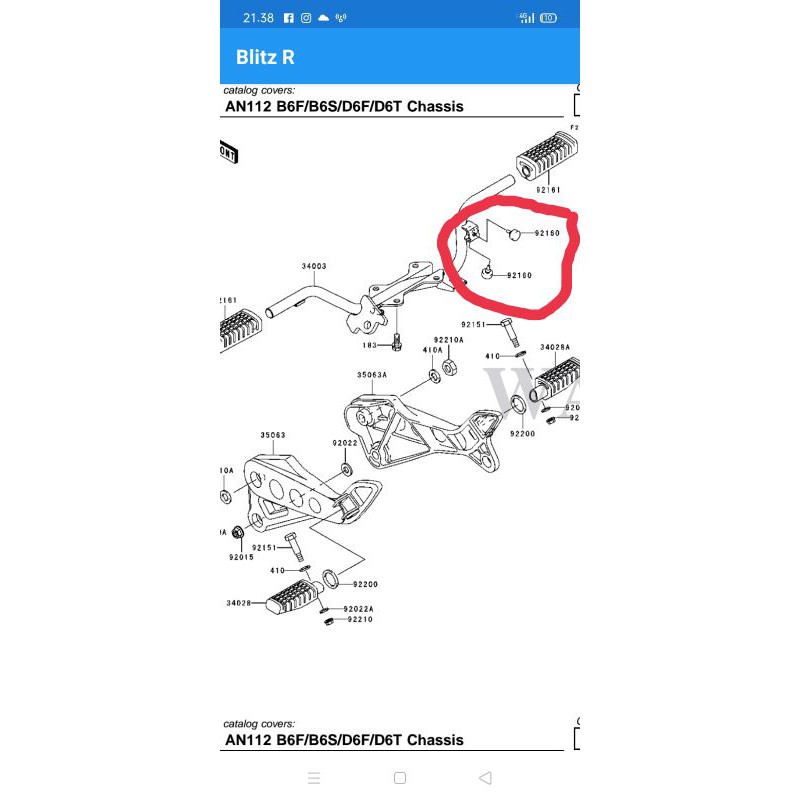 karet bantalan pedal  rem belakang motor Kawasaki Blitz r-92160-1821Z