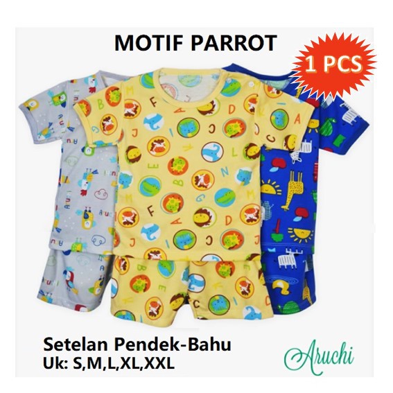 1 SETEL ARUCHI Setelan Pendek Piyama Bayi Motif Lucu-BELLASHOP