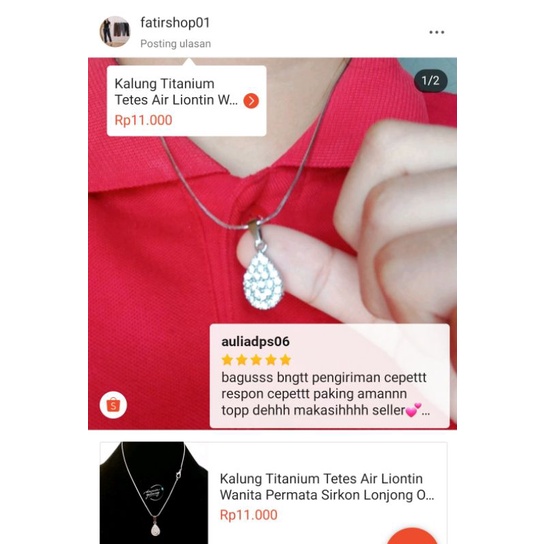 Kalung Titanium Tetes Air Liontin Wanita Permata Sirkon Lonjong OVAL Silver Berkilau Anti Karat