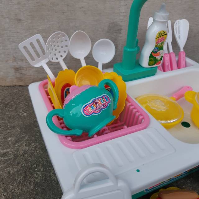 Mainan Wastafel Cuci Piring Baterai - Kitchen Set Sink Wash Up Anak