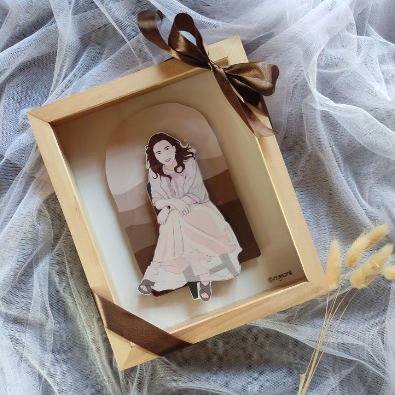 Ilustrasi + Frame 3d + Gift Box A4 / Kado Pernikahan / Kado Ulang tahun / Kado wisuda