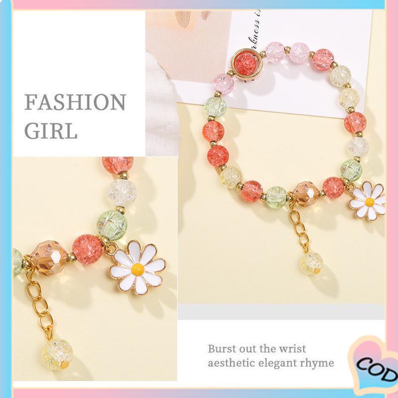 COD❤️ Manik-manik Warna Kristal Daisy Liontin Wanita Pacar Mahasiswa Perhiasan Gelang Menggemaskan-A.one